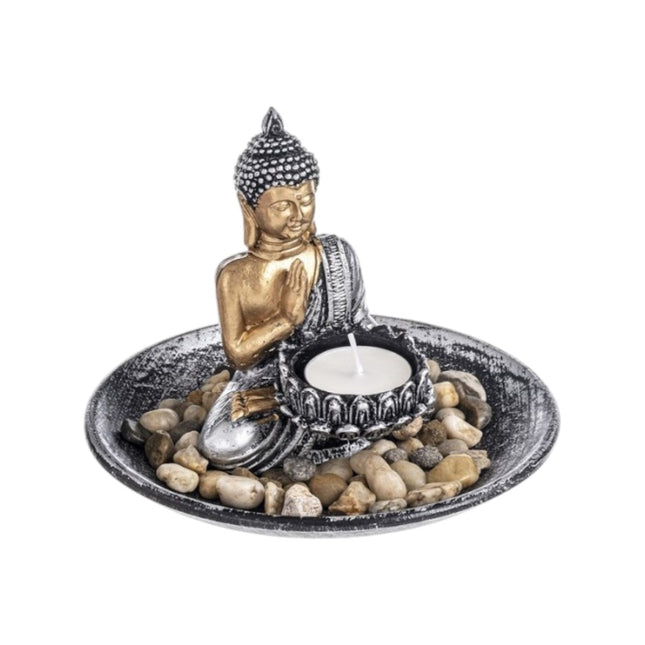 Jardín Zen Miniatura Buda porta velas con piedras