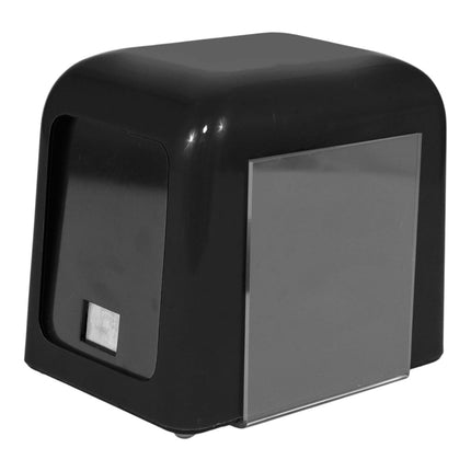 Servilletero rojo/negro de sobremesa con portamenús frontal transparente, dispensador de servilletas tipo bar para cafeterías, restaurantes y hogares, diseño compacto, resistente y fácil de rellenar