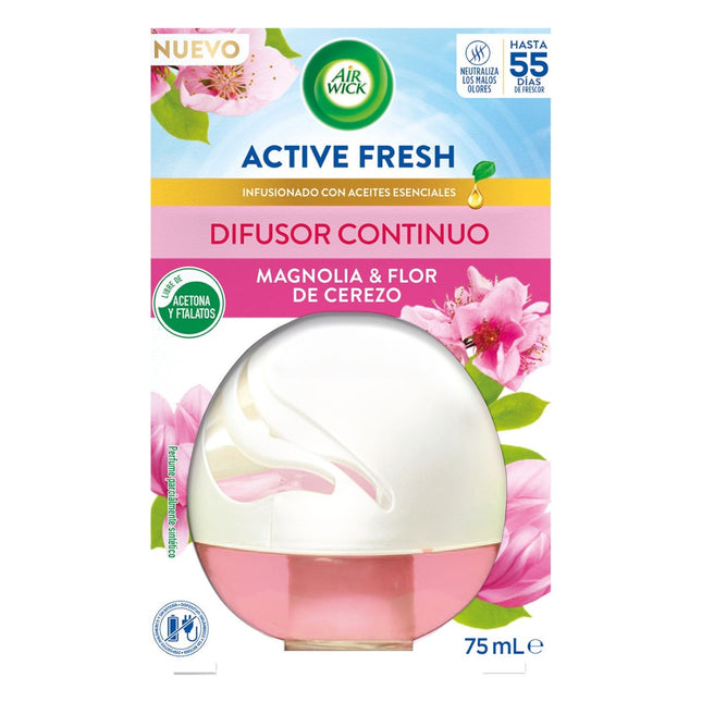 Air Wick Decosphere Active Fresh Magnolia & Flor de Cerezo – Difusor Continuo con Aceites Esenciales, Neutraliza Olores, Hasta 55 Días, 75 ml