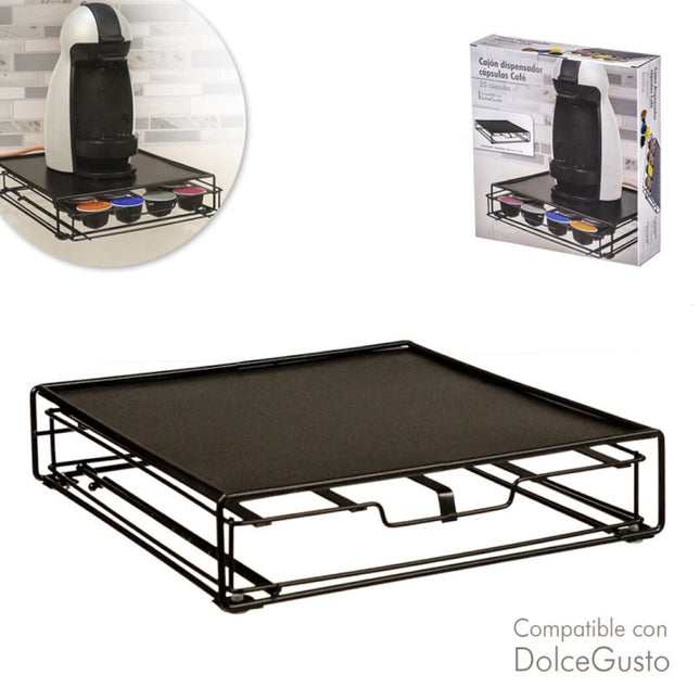 Soporte para cápsulas de DOLCE GUSTO capacidad soporte para cajones/almacenamiento para tazas almacenamiento/organizador Dispensador de cápsulas de metal Cajón de almacenamiento de cápsulas de café Antideslizante 28,7x31x7cm