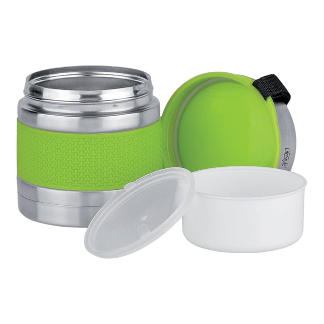 Termo para sólidos 750 ml, fiambrera térmica acero inoxidable doble pared con vacío, recipiente interior y asa, mantiene comida caliente o fría