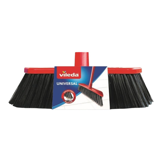 Vileda cepillo Universal para suelos interiores, cabezal de escoba con fibras sintéticas especiales, rosca universal para palo, color rojo y negro (palo no incluido)