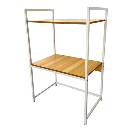 Estantería de cocina metálica blanca/negra con 2 baldas efecto madera, organizador para microondas, horno eléctrico, tostadora y especias, estante auxiliar para encimera o despensa 55 x 35 x 80 cm