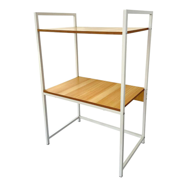 Estantería de cocina metálica blanca/negra con 2 baldas efecto madera, organizador para microondas, horno eléctrico, tostadora y especias, estante auxiliar para encimera o despensa 55 x 35 x 80 cm