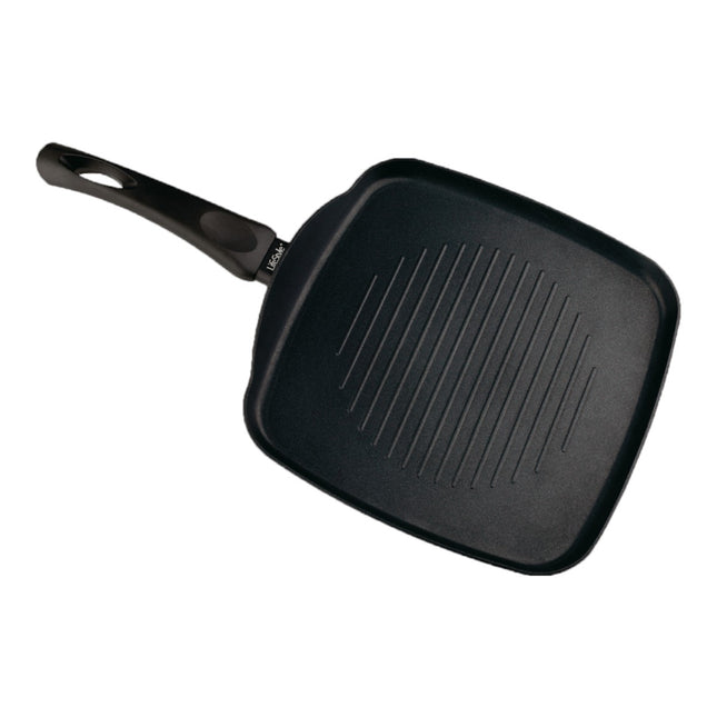 Sartén Plancha parrilla grill cuadrada antiadherente con estrías para carne, verduras y pescado 25x25 cm