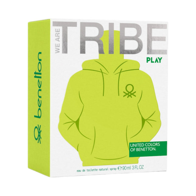 United Colors of Benetton We Are Tribe Play Eau de Toilette para hombre 90 ml – Perfume fresco cítrico-amaderado, colonia juvenil diaria en spray con frasco sudadera icónico