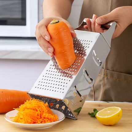 LifeStyle rallador de cocina 4 caras de acero inoxidable, rallador manual de queso y verduras con asa superior, 21,5 cm de alto, base 9 x 7 cm