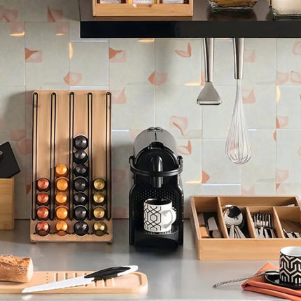 Portacápsulas de café Nespresso de bambú y metal, soporte vertical para 40 cápsulas, organizador de cápsulas para encimera de cocina 35x18x1 cm