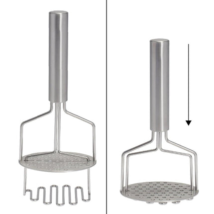 Prensador de patatas acero inoxidable 2 en 1, machacador manual con disco perforado y base ondulada, para puré de patata y verduras, 25 x 10,5 cm