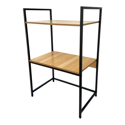 Estantería de cocina metálica blanca/negra con 2 baldas efecto madera, organizador para microondas, horno eléctrico, tostadora y especias, estante auxiliar para encimera o despensa 55 x 35 x 80 cm