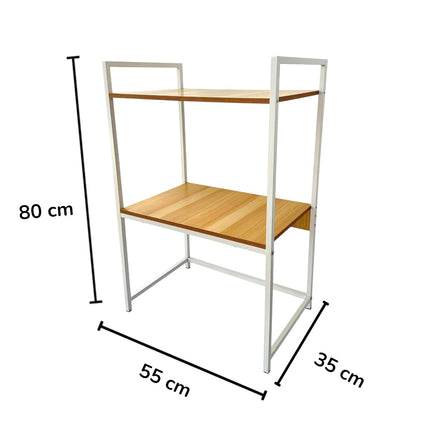 Estantería de cocina metálica blanca/negra con 2 baldas efecto madera, organizador para microondas, horno eléctrico, tostadora y especias, estante auxiliar para encimera o despensa 55 x 35 x 80 cm