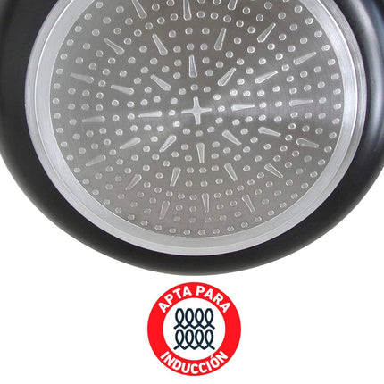 Sartén antiadherente para inducción, aluminio con fondo difusor apto para todo tipo de cocinas, mango ergonómico negro, interior antiadherente Ø26 cm de diámetro