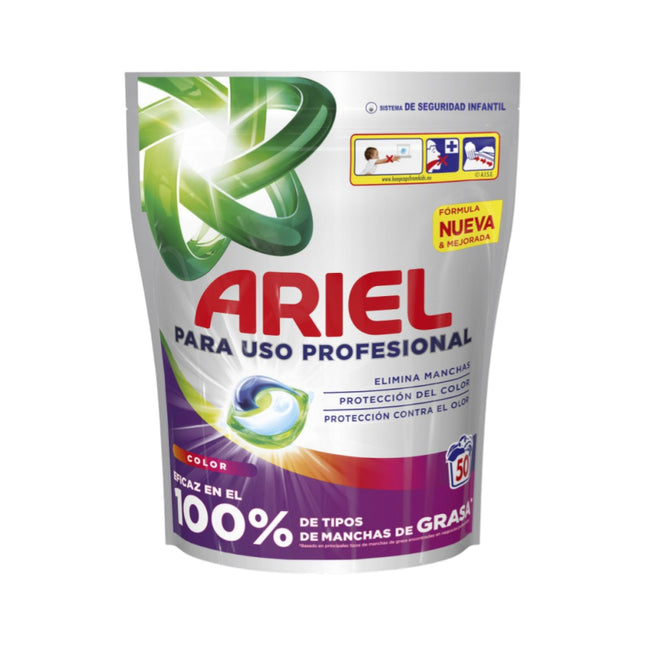 Ariel Profesional detergente en cápsulas para ropa de color, 50 pods (910 g), elimina manchas y olores, protección del color, detergente lavadora uso profesional