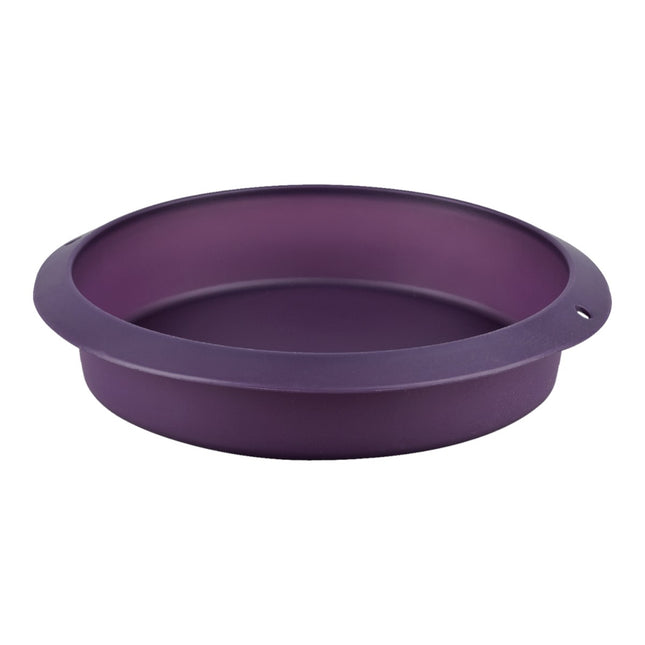 Molde redondo de silicona antiadherente color morado, ideal para tartas, bizcochos y quiches, con reborde para fácil agarre, desmolde rápido y limpieza sencilla para tu repostería diaria Ø24,5 cm x 5,5 cm