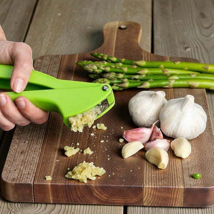Prensa ajos manual verde, machacador de ajo en acero inoxidable y mango ergonómico, utensilio de cocina para picar ajo y jengibre