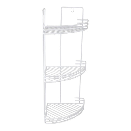 Estantería rinconera de baño y cocina, metálica blanca de 3 baldas, organizador de ducha para champús, jabones y accesorios
