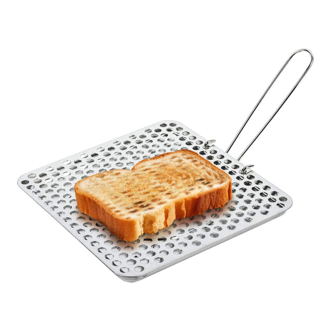 Quttin Tostador de Pan para Cocina de Gas 20 x 20 cm – Parrilla tostadora portátil con base metálica perforada y mango plegable | Tuesta 1–2 rebanadas | Ideal camping, caravana y cocina sin electricidad