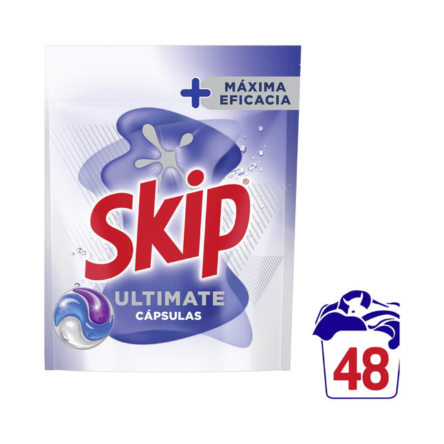 Skip Ultimate Cápsulas Detergente Lavadora Todo en 1 – 48 Lavados | Máxima Eficacia Contra Manchas Difíciles y Cuidado de la Ropa