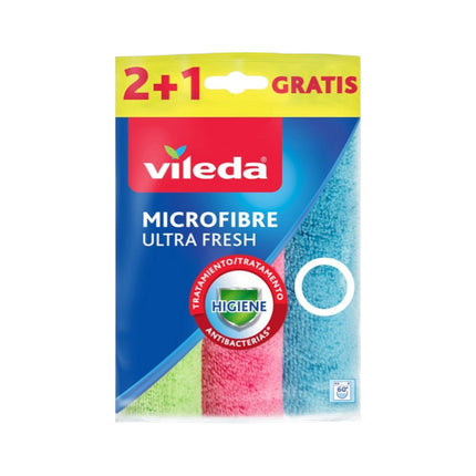Vileda Bayetas de Microfibra Ultra Fresh 2+1 Gratis – Paños de Limpieza Antibacterianos Multiusos | Alta Absorción y Durabilidad