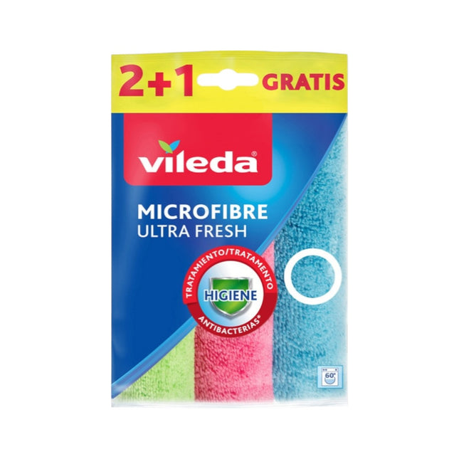 Vileda Bayetas de Microfibra Ultra Fresh 2+1 Gratis – Paños de Limpieza Antibacterianos Multiusos | Alta Absorción y Durabilidad