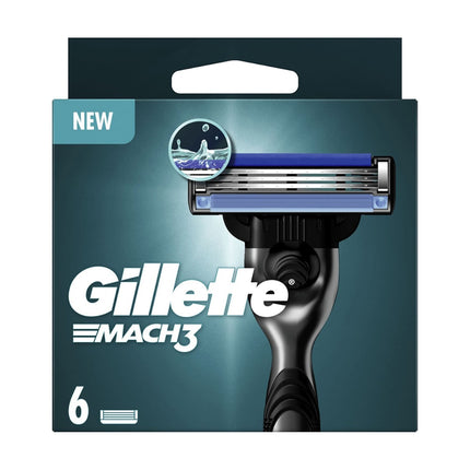 Gillette MACH3 Recambios de Cuchillas para Afeitar Hombre, Pack 6 – 3 Hojas con Banda Lubricante y Microfins, Compatibles con Mangos MACH3