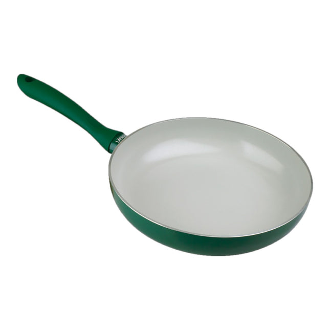 Sartén cerámica para inducción, aluminio con recubrimiento interior cerámico antiadherente, mango ergonómico verde, apta gas vitro y eléctrica Ø24 cm de diámetro
