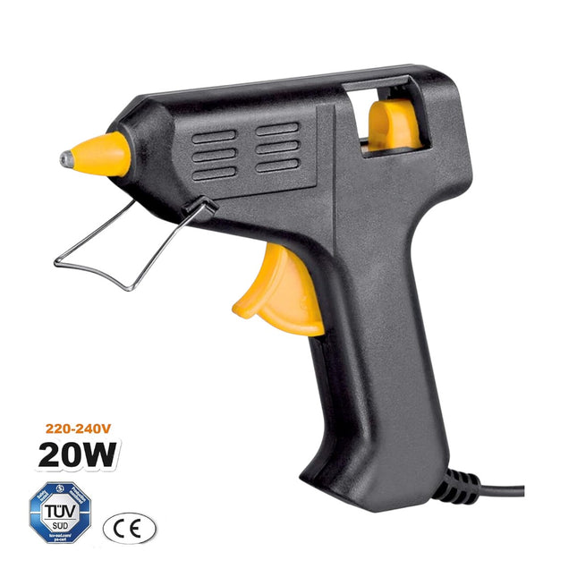 Pistola de Silicona Caliente 20W 220-240V con Soporte Metálico y 2 Barras Incluidas – Ideal para Manualidades y Reparaciones en el Hogar