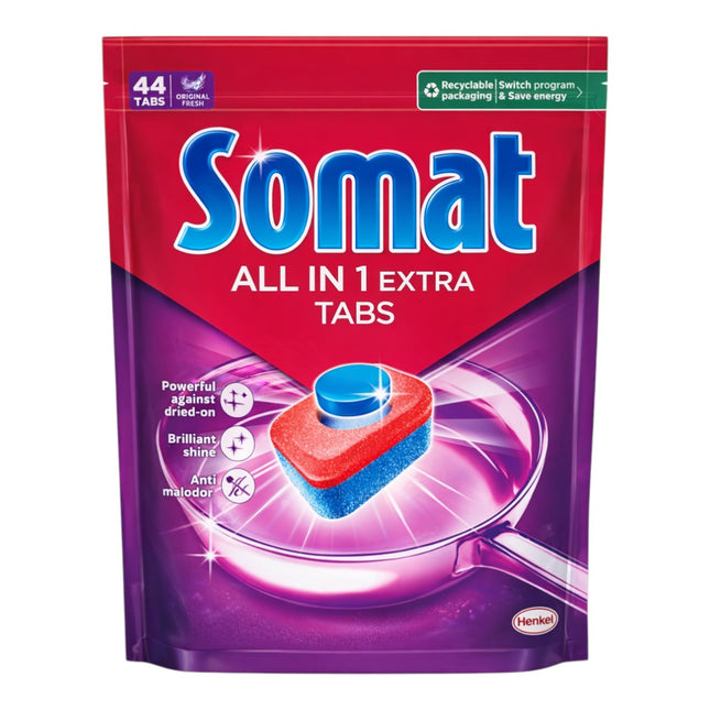 Somat All in 1 Extra Tabs Lavavajillas – 44 Pastillas Original Fresh | Limpieza Potente, Brillo y Anti-Olores