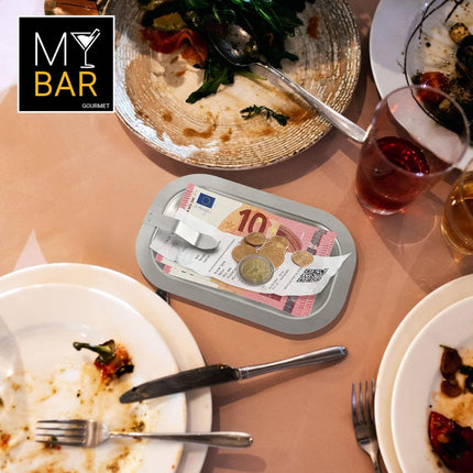 MY BAR Bandeja Portacuenta de Acero Inoxidable con Clip | Antihuellas y fácil de limpiar | Para restaurante, bar y cafetería | 17×10,5×1,5 cm