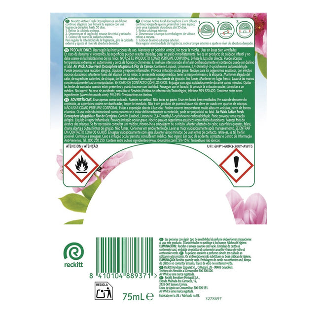 Air Wick Decosphere Active Fresh Magnolia & Flor de Cerezo – Difusor Continuo con Aceites Esenciales, Neutraliza Olores, Hasta 55 Días, 75 ml