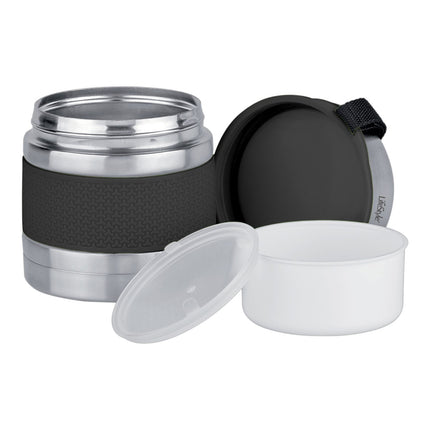 Termo para sólidos 1000 ml, fiambrera térmica acero inoxidable doble pared con vacío, recipiente interior y asa, comida caliente y fría, color negro