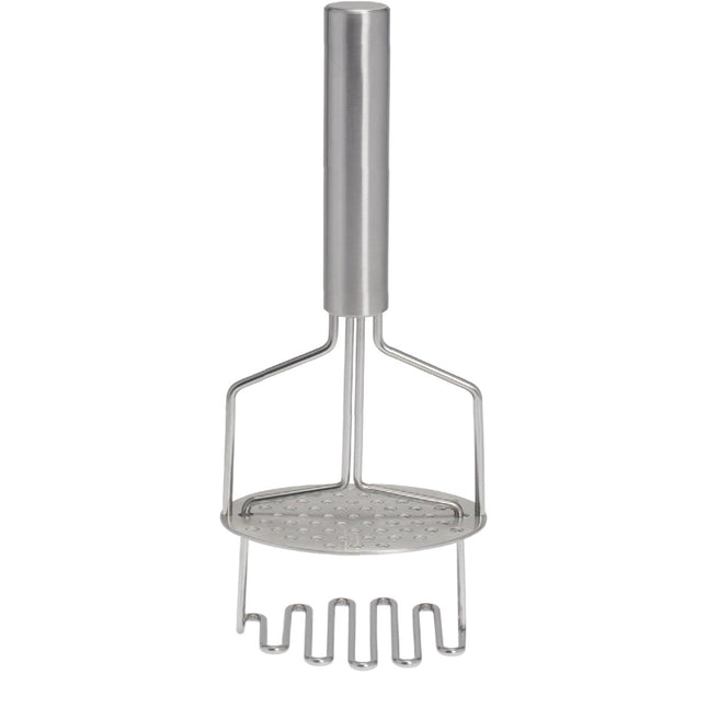 Prensador de patatas acero inoxidable 2 en 1, machacador manual con disco perforado y base ondulada, para puré de patata y verduras, 25 x 10,5 cm