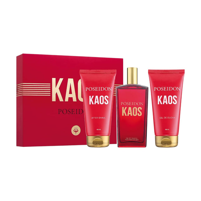 Poseidon KAOS – Estuche Hombre | Eau de Toilette 150 ml + After Shave 100 ml + Gel de Ducha 100 ml | Fragancia cítrica-amaderada | Idea de regalo