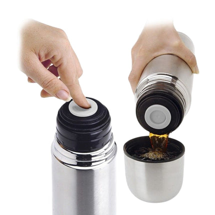 Termo para líquidos 750 ml, acero inoxidable doble pared con vacío, botella térmica para café, té y agua caliente o fría, tapón de pulsación y tapa vaso