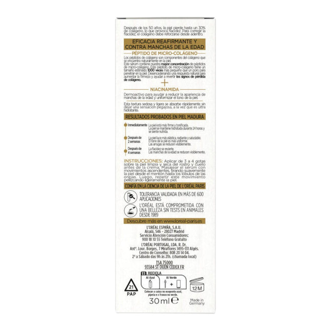 L'Oréal Paris Age Perfect Sérum Reafirmante 30 ml, Micro-Colágeno Péptido y Niacinamida, Sérum Facial Anti-Flacidez para Piel Madura