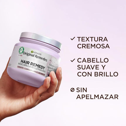 Garnier Original Remedies Hair Remedy Mascarilla Rellenadora 340 ml, con Infusión de Agua de Arroz y Almidón, para Cabello Largo y Sin Brillo, Actúa en 1 Minuto, 97% Origen Natural