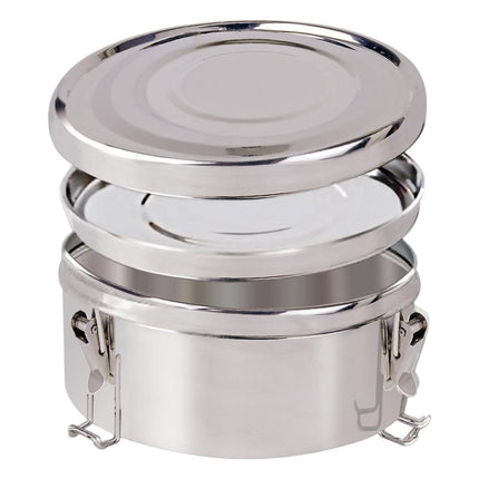 Fiambrera Redonda de Acero Inoxidable Ø18 cm, Recipiente Hermético Metálico con Cierres Laterales, Tarro para Alimentos, Cocina, Camping y Conservación