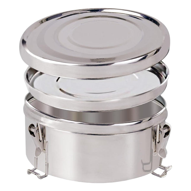 Fiambrera Redonda de Acero Inoxidable Ø18 cm, Recipiente Hermético Metálico con Cierres Laterales, Tarro para Alimentos, Cocina, Camping y Conservación