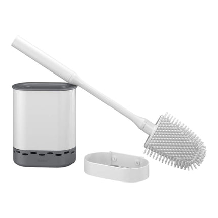 Metaltex Cleany Escobilla WC con Recipiente, Cepillo de Baño Flexible, Cabezal TPR Fácil de Limpiar, Soporte Ventilado Libre de Olores 13 x 8 x 47 cm