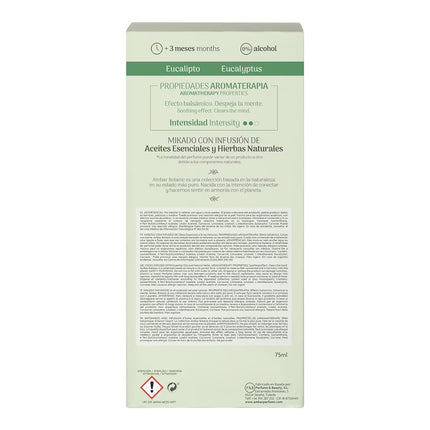 Ambar Botanic Mikado Infusión Eucalipto 75 ml, Ambientador con Varillas, Difusor de Aroma con Aceites Esenciales y Hierbas Naturales, 0% Alcohol, Duración +3 Meses
