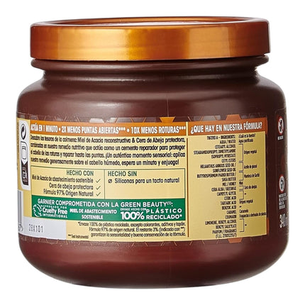 Garnier Original Remedies Hair Remedy Tesoros de Miel 340 ml, Mascarilla Capilar Reparadora con Miel de Acacia y Cera de Abeja, para Cabello Frágil y Quebradizo, Actúa en 1 Minuto