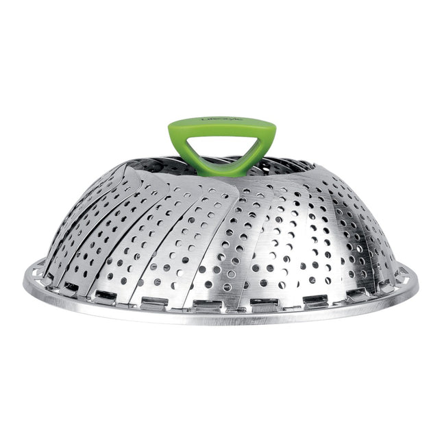 Cestillo Cocedor Vapor Plegable de Acero Inoxidable 22 cm, Vaporera Universal para Verduras, Dumplings, Patatas y Pescado, Cesta Ajustable con Asa
