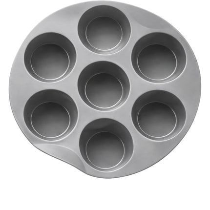 Molde para Muffins 7 Cavidades Antiadherente de Ø5 cm , Bandeja Redonda para Magdalenas, Cupcakes y Repostería, Molde Metálico Gris para Horno