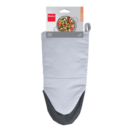 Metaltex Guante de Horno Antideslizante, Manopla de Cocina Algodón y Goma, Resistente al Calor hasta 250 ºC, Válido para Zurdos y Diestros, Gris