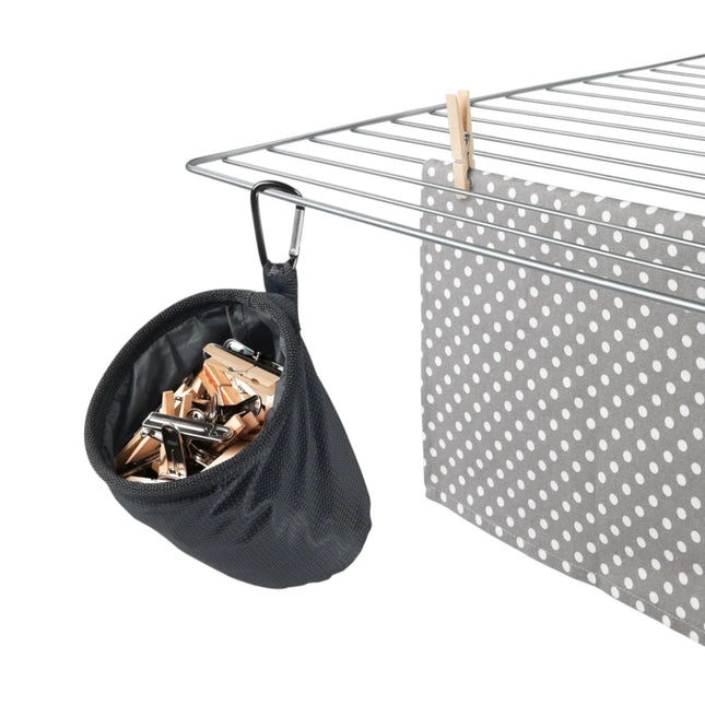 Metaltex PEGGY Bolsa para Pinzas de Ropa con Mosquetón, Portapinzas Colgante de Poliéster, Bolsa Ovalada con Cordón de Cierre para Tendedero
