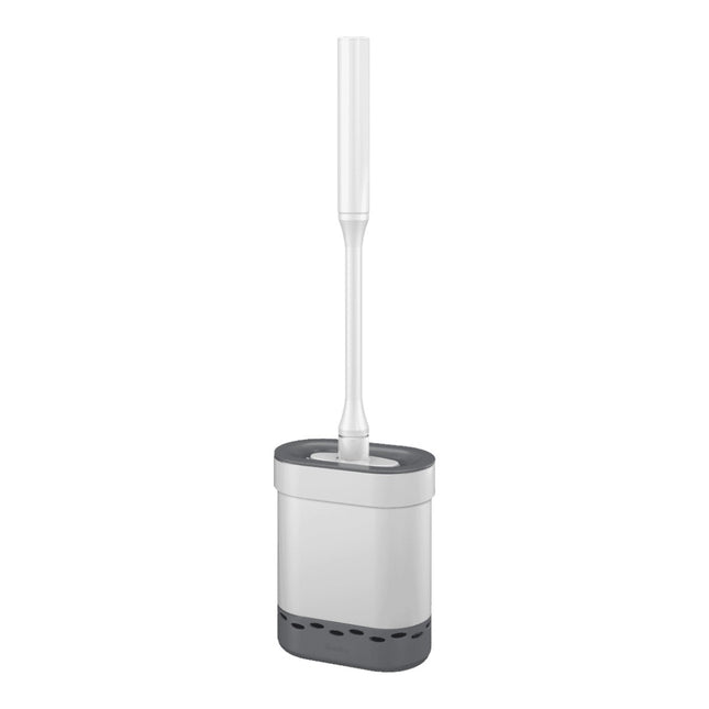 Metaltex Cleany Escobilla WC con Recipiente, Cepillo de Baño Flexible, Cabezal TPR Fácil de Limpiar, Soporte Ventilado Libre de Olores 13 x 8 x 47 cm
