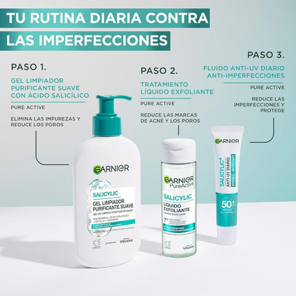 Garnier PureActive Gel Limpiador Purificante Suave 250 ml, Limpiador Facial con Ácido Salicílico, Niacinamida, Arcilla y Ceramida, Sin Perfume