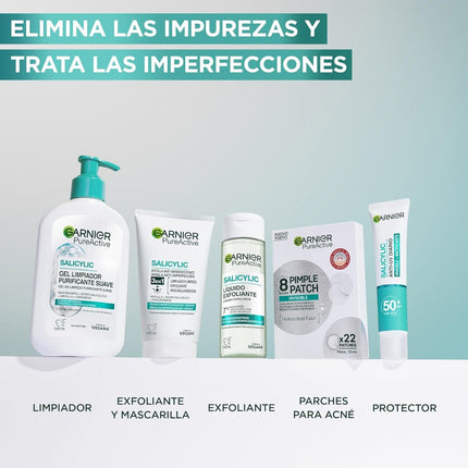 Garnier PureActive Gel Limpiador Purificante Suave 250 ml, Limpiador Facial con Ácido Salicílico, Niacinamida, Arcilla y Ceramida, Sin Perfume