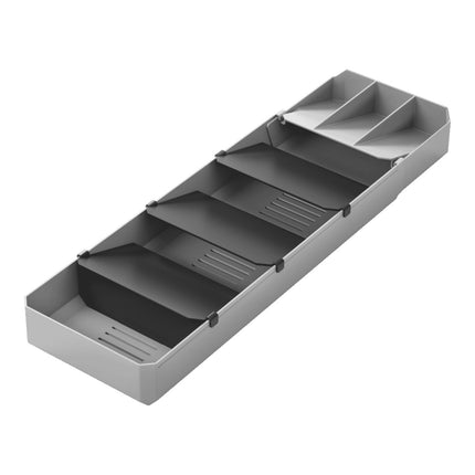 Metaltex Uni-Fit Organizador Cubertero Ajustable para Cajón, Bandeja para Cubiertos y Utensilios, con 3 Separadores Móviles, Pies Antideslizantes, Gris, 40/49 x 15 x 6 cm