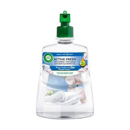 AIR WICK Active Fresh ambientador automático Olas del Océano y Sol Marino, Ropa Limpia con Flor, Flor de jazmín, Lavanda y lirio con aceites esenciales naturales recambio 228 ml